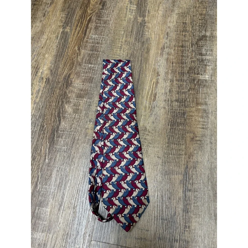 Vintage 1989 MC Escher Bird Tessellation Silk Tie The Boxelder Company Burgundy